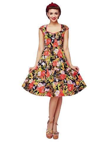 Vintage Women's Fashion 1950s Floral print Vintage Polka dotted Midi Rockabilly Dress Vintage Dresses