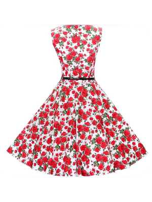 Summer's Fashion Women Sleeveless Flower Print Vintage Retro Dress