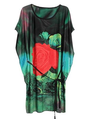 Ladies Bohemian Hippie Loose Sleeve Flower Print Primer Tunic Short Dress Blouse