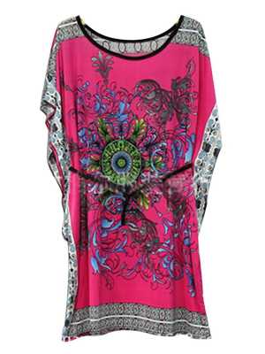 Vintage Bohemian Hippie Loose sleeve Flower Print Primer Tunic Short Dress Blouse