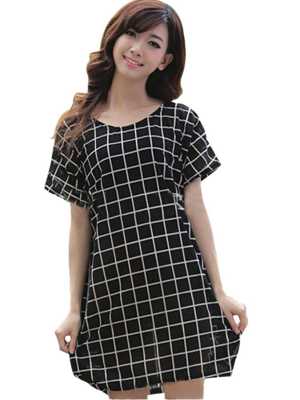 Women's Summer Batwing Short Sleeve Classic Plaid Loose Dress Holiday Wear Casual Dresses