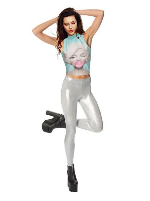 2015 Women Fashion Digital 3D Marilyn Monroe Sleeveless High Neck Slim Crop Tops T-shirt Short Tanks