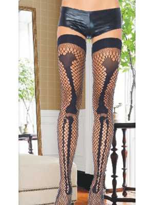 Halloween Costume Sexy Women Sexy Leg Bone Net Skeleton Thigh High Fishnets Stockings Costume Accessories Gothic0909