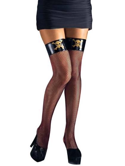 Womens Sexy Unique Pirate Skull Print Thigh High Fishnets Stockings Gothic0909