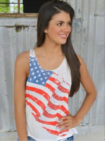 Women's Hot Fashion Summer Tank Top Sleeveless Top American Flag USA Print Freedom Oversize