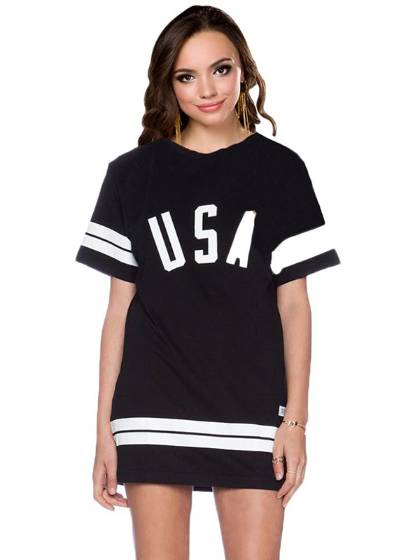 Womens Girls Oversized American Baseball Tee T-shirt Top Varsity Loose Dress_TQ