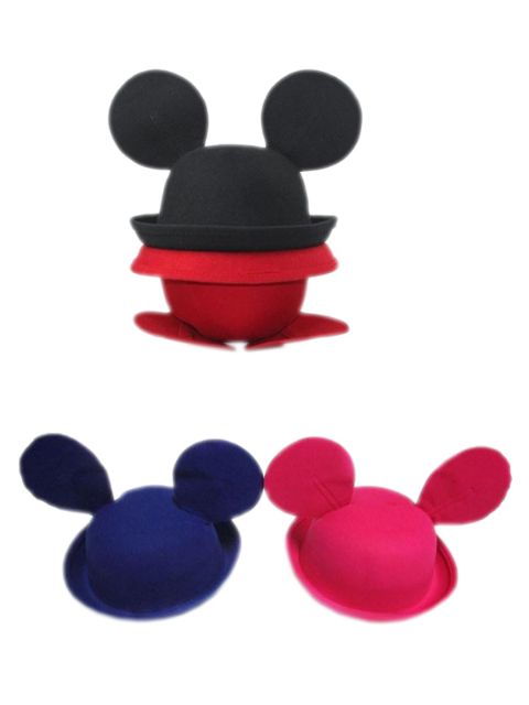 Korean New Winter Fashion Sweet Girl Mouse Hats Cute Ears Wool Derby Bowler Cap