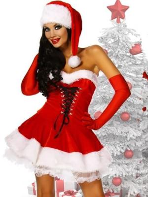 Xmas Gift Women's Fashion Santa Princess Christmas Costume Dress Laceup Front Costumes