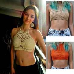 Women Crochet Crop Tops Summer Beachwear Hollow Out Bikini Bra _trq