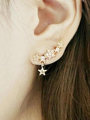 Korean Style Women's Rhinestone Little Star Earrings Ear Studs Ear Hoops