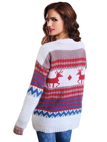 Women Girls White Red Deer Maple Leaf Deer Jubilant Sweater Sweaters & Cardigans