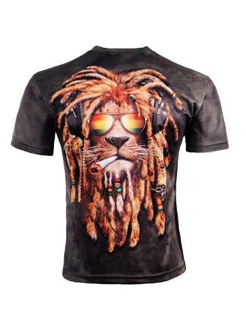 Unisex Men Fashion Short Sleeve 3D Digital Lion Print T-shirt Top