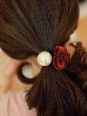 Imported Cloth Rose Flower Pearl Multicolor Hair Rope Hair Accessories