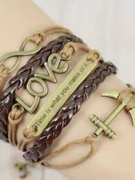 WOMENS FASHION NEW DIY Jewelry fashion Fashion Hot Infinity Love Anchor Leather Cute Charm Bracelet plated Silver DIY