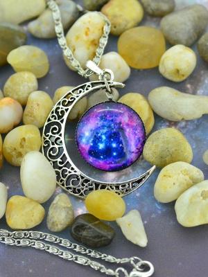 Hollow star galactic cosmic moon necklace