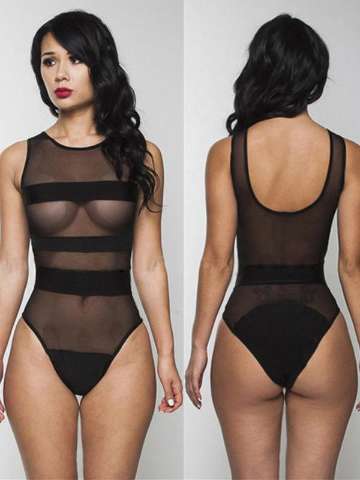 New Women Fashion Summer Sexy Triangle Perspective Mesh Swimwear One-Piece Bathing Swimsuit