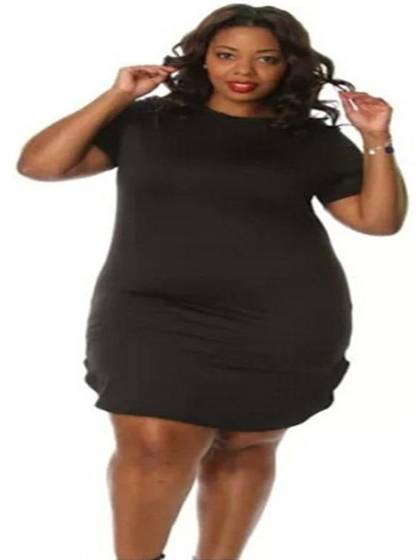 Women's Plus Size Pure Color Dress Casual Fashion Dress White &Black XL,XXL,XXXLCasual Dress
