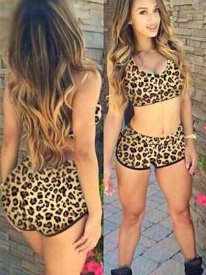 New Women Fashion Summer Sexy  Leopard Pattern Swimwear  Tankini  SwimSuit Two Pieces