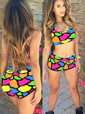 New Women Fashion Summer Creative Pattern Swimwear  Tankini  SwimSuit Two Pieces