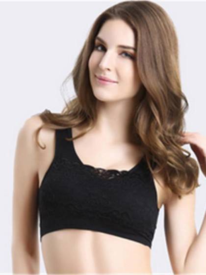 Women Fashion Breathable Shockproof Candy Color Wirefree Yoga/Sport/Sleep Lace Bra Crop Tank Top