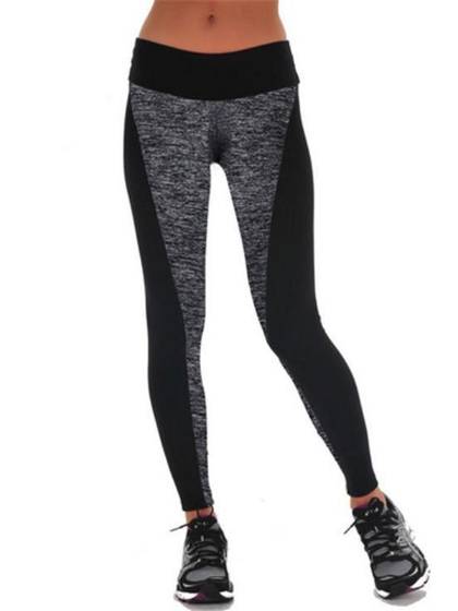 Women Fashion Black And Gray Paneled Plus Slimming Sports Leggings For Running/Yoga/Sport/Sleep