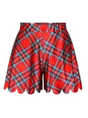Women's Summer Red Plaids Digital Print Cute Shorties Shorts Skirt (Red)