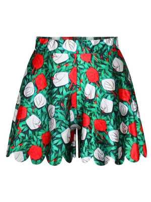 Women's Summer  Roses Digital Print Cute Shorties Shorts Skirt (Green)