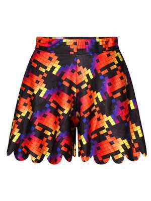 Women's Summer squares  Digital Print Cute Shorties Shorts Skirt (Red)