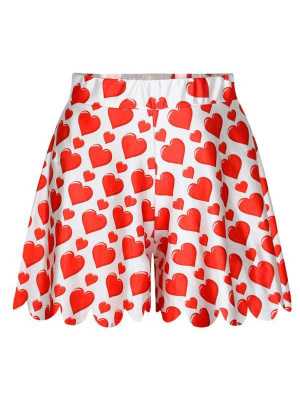 Women's Summer Red Hearts Digital Print Cute Shorties Shorts Skirt (Red)