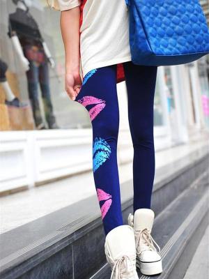 Women's Milk Silk Stretchy Lip Print Capris Tight Pants Slim Fit Leggings