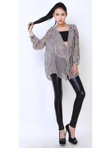 Sexy Ladies Spring Stretch High Waist PU Faux Leather Bottom Zipper Full Leggings Pants Tights