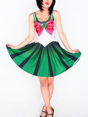 Lady Sexy Summer Fashion Sleeveless Sailor Moon Digital Print Clubwear Dress