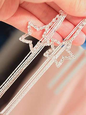 New Women's Fashion  Rhinestone Star Shape  Long Tassels Chains Hook  Earrings Fashion jewelry Drop Earrings for Wedding party