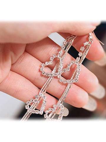 New Women's Fashion  Heart Shape  Rhinestone  Hook  Earrings Long Tassels Chains Drop Earrings  Fashion jewelry for Wedding party