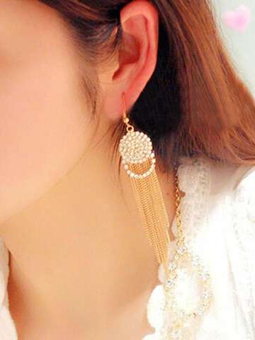 New Women's Round Rhinestone Ornameted Hook Earrings Long Chains Tassels  Drop Earrings  Fashion  jewelry for wedding Party