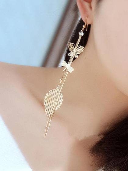 New Women's Nice Butterfly and DragonflyShape Hook Earring with Long Tassel Leaf-Shaped Pendant rhinestone Earrings  for wedding Party
