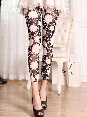 New Fashion Women Sexy Floral Printed Gauze Leggings