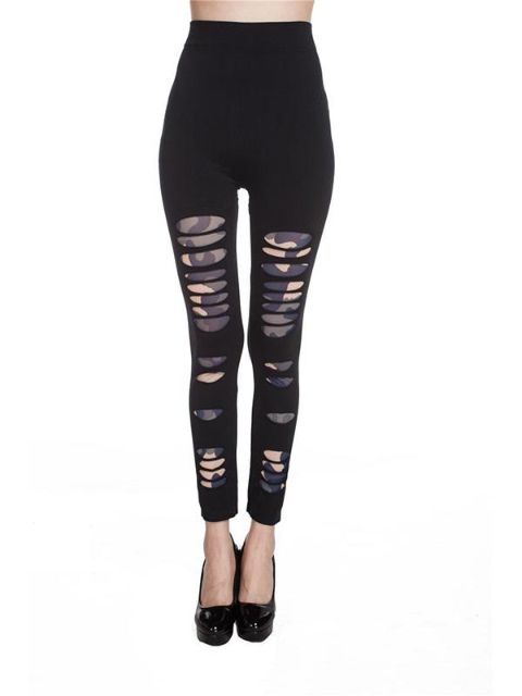 Trendy sexy black lady's cotton blend cut slim fit leggings pants tights