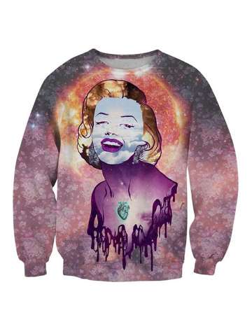 HOT Women's Spring Autumn Fashion Casual 3D Sexy Marilyn Monroe Print Sweatshirts Hoodies Pullovers Tops Sweats Hoody