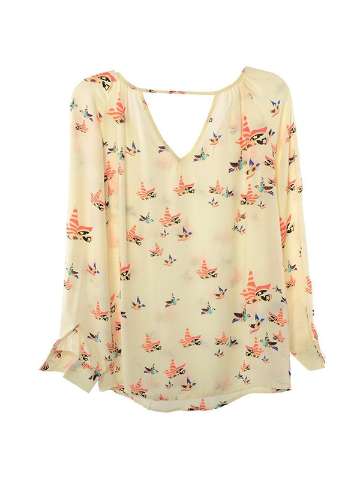 Euro Style Womens floral print Long Sleeve Chiffon Casual Tops Shirt Blouses
