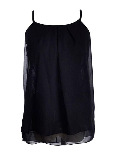 Women Summer Plus Size Tank Tops Double Layer Spaghetti Strap Ruffles Chiffon Shirts Vest