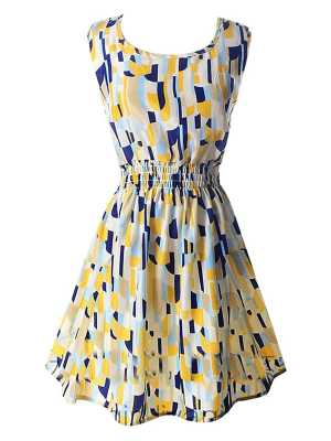 Summer Casual Sleeveless Vest Slim Chiffon Dress Printing Floral Loose Lady Vest Dress