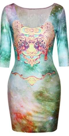 Lady's Digital Print Galaxy Tiger Fashion Half Sleeves Dress Clubwear Cocktail Party