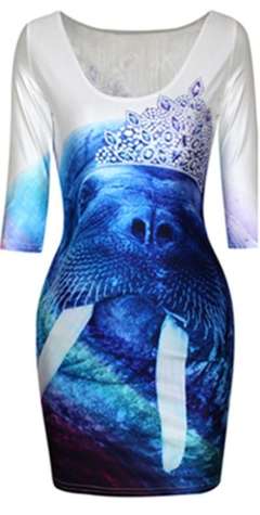 Lady's Digital Print Sea Dog Fashion Half Sleeves Dress Clubwear Cocktail Party
