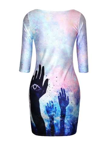 Lady's Digital Print hands Fashion Half Sleeves Dress Clubwear Cocktail Party