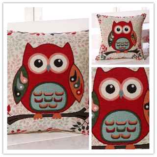 Cotton Pillow Cover Vintage Linen Owl Pillow case Sofa Seat Car Cushion Cover Throw Case