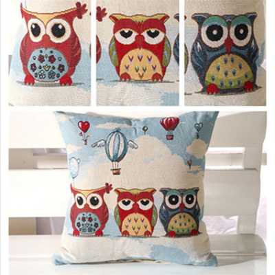 Cotton Pillow Cover Vintage Linen Cotton Owl Pillowcase Sofa Seat Car Cushion Cover