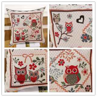Cotton Pillow Cover Vintage Owl Floral Pillowcase Sofa Seat Car Cushion Cover Throw Case