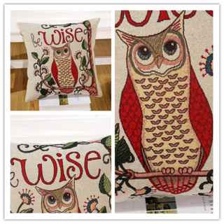 Cotton Pillow Cover Vintage Linen Cotton Owl Pillowcase Cushion Cover Throw Case