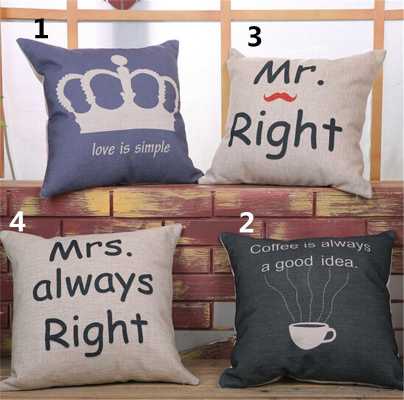 MR.MRS Love Story Series Thicked Linen Cotton Pillowcases Simple Cushion Cover